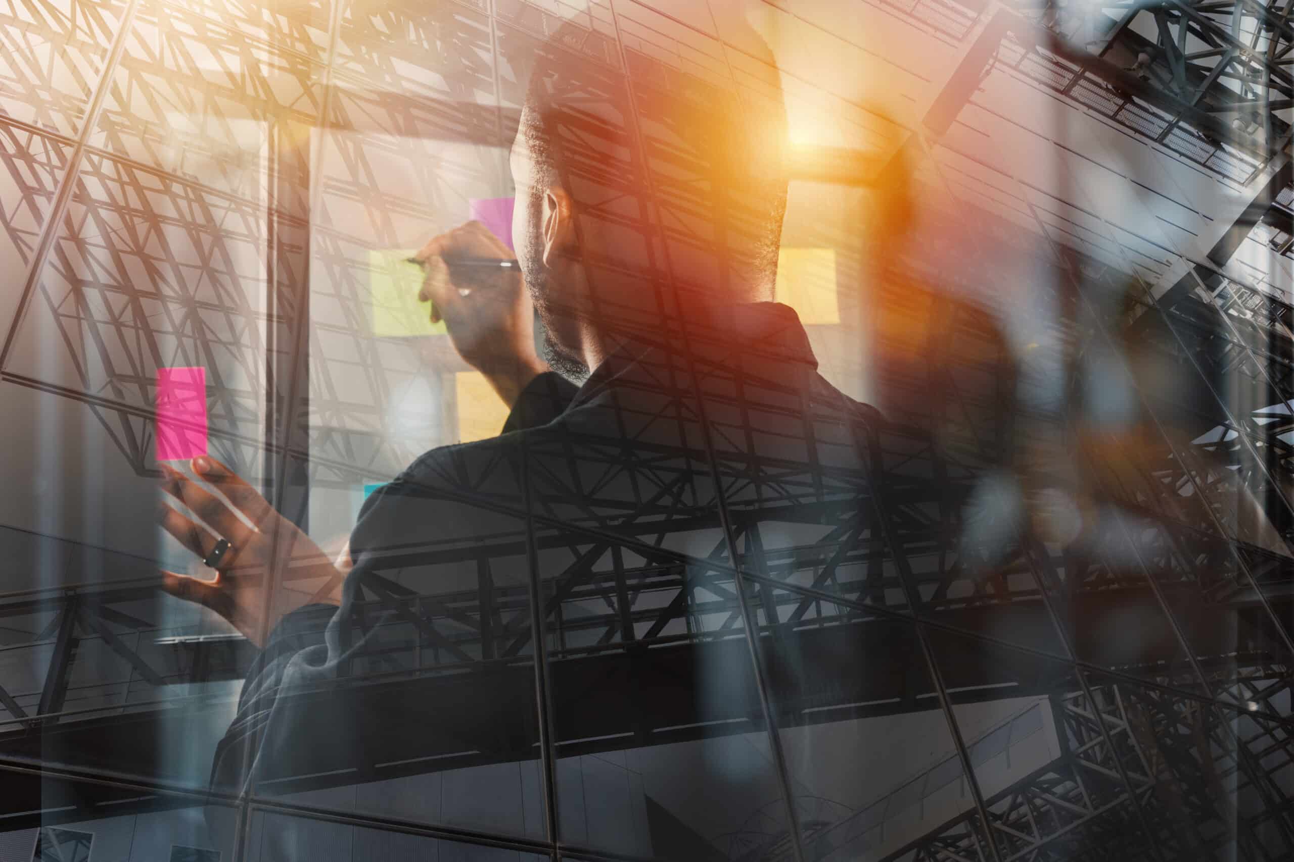 businessman work together as teamwork and partner with sticker